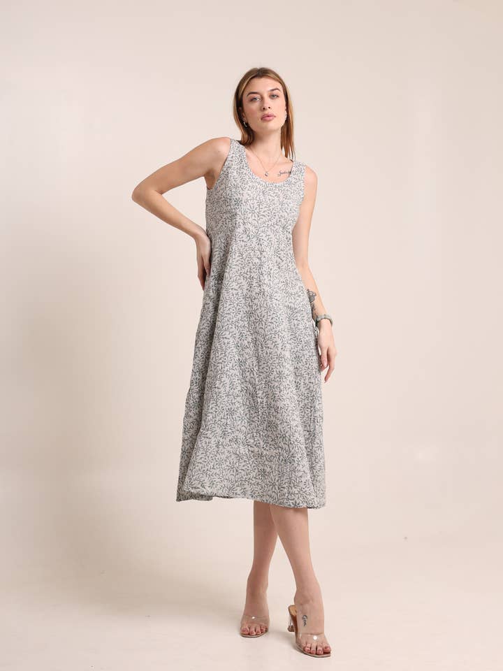 Linen Floral Printed Gown Dress for wholesale by Fabthread
