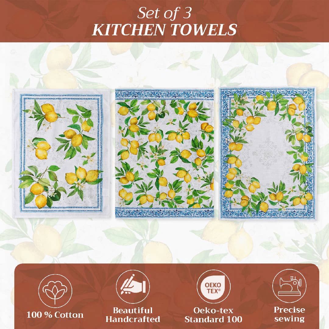 Maison d'Hermine - Design in Every Thread - Wholesale Tea Towel - Kitchen Towels 100% Cotton - Set of 3 - Cedrat1