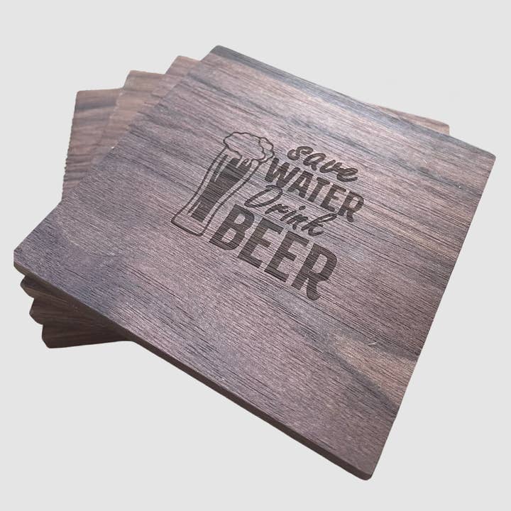 Save Water Drink Beer Coaster for wholesale by Engroovy Laser