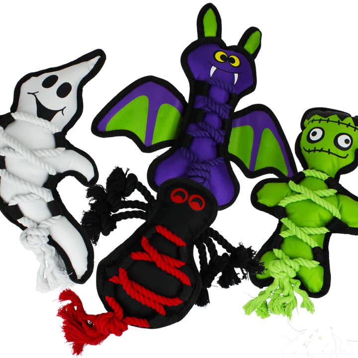 Multipet Halloween Cross-Ropes Plush Dog Toy 4-Pack for wholesale by Playful Tail
