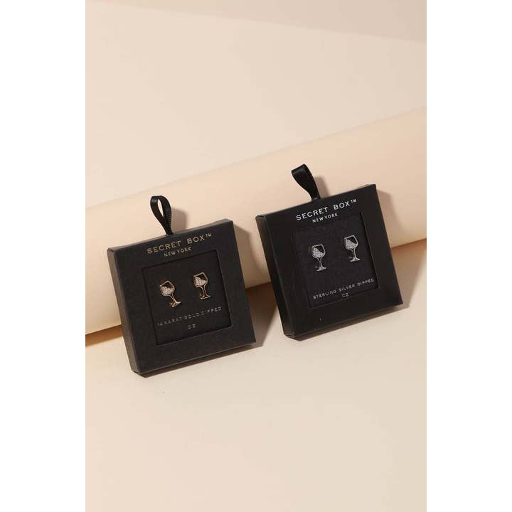 Anarchy Street – wholesale Stud/post earrings – Secret Box Gold Dipped Cz Wine Glass Stud Earrings2