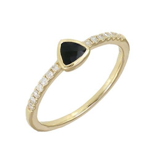 Jewels of Mewar - Vente Bague avec plusieurs pierres - Bague diamant et onyx noir Trilion 4 mm