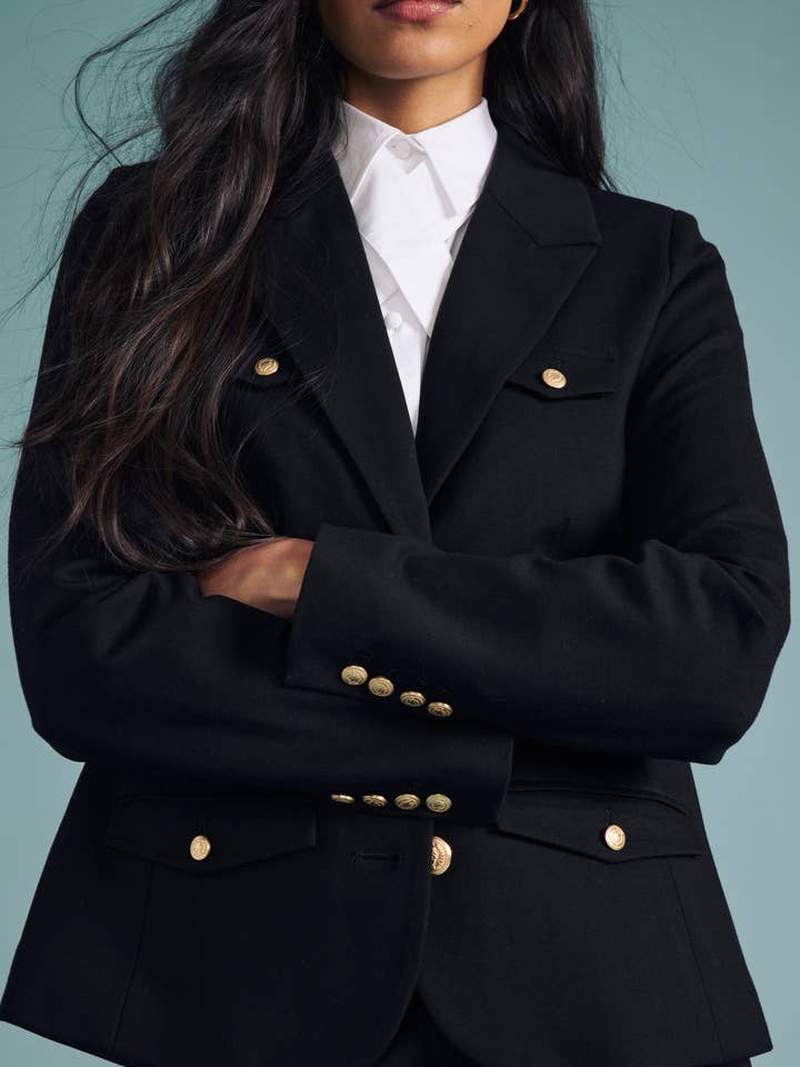 4 Pocket Ponte Blazer - Black with Gold Buttons for wholesale by Universal Standard