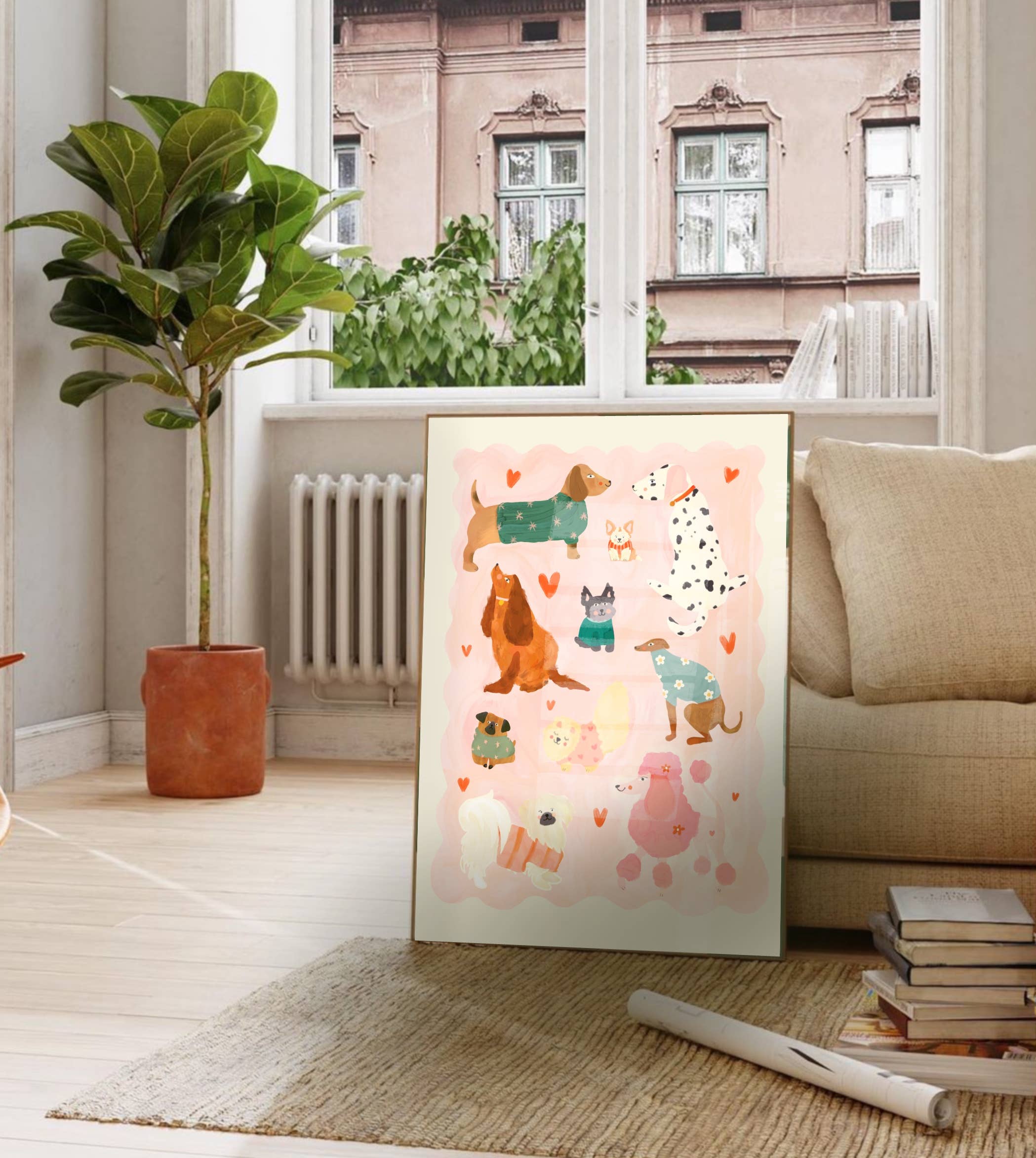 Kate Fox Design – wholesale Art print – Kids & baby – Puppy Love Print, Illustration, Kids Print, Colourful,5