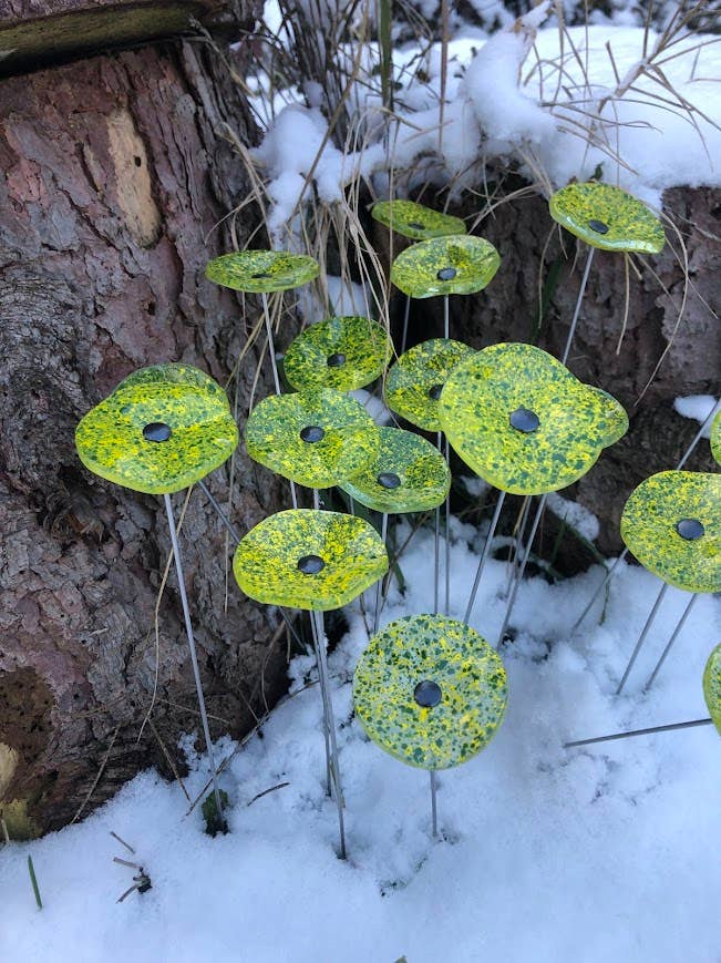 CARNEOL GLASS - Vendita all'ingrosso Paletti da giardino/prato - Piccolo Fiore di Vetro Trasparente per Esterni - Verde Mela e Giallo0