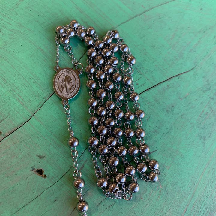 Love and Honor Jesus LLC - Wholesale Prayer Beads Necklace - Stainless Steel St Benedict Rosary