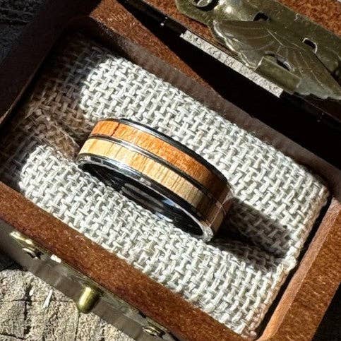 Stonington Designs/Hitch-Crafter - Wholesale Band/Stacked Ring - Latitude — 8mm Double Wood Inlay Tungsten Ring0