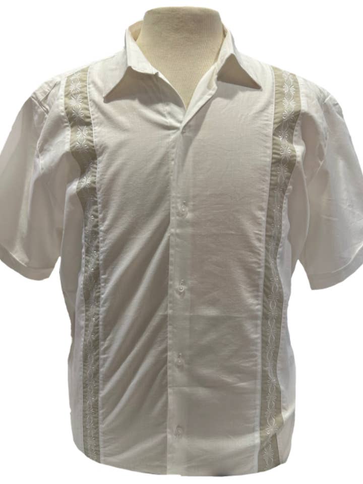 So Miami Tropical Herrenhemd, weiß mit besticktem Rand für den Großhandel von Bespoke-Trading