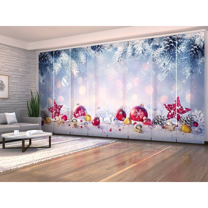 Conjunto de 8 Cortinas Painel Bola de Natal Vermelha e Dourada por atacado de IlyDecor