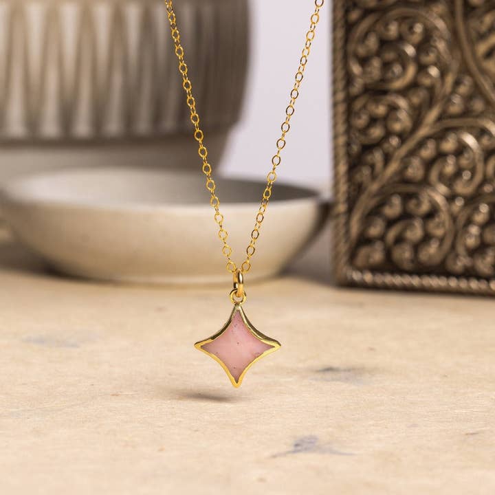 Pink Opal Star Gold Necklace 14k gold filled adjustable dainty chain for wholesale by Soul & Little Rose