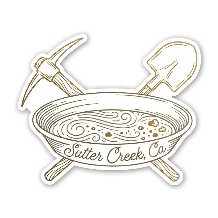 Sutter Creek Prospector Pan sticker for wholesale by Sticker Atlas