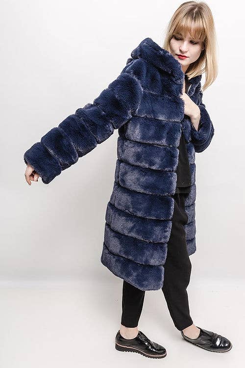 LOOWIE - Wholesale Fur/Faux Fur Coat - Women's - 49056 Loowie Faux Fur Long Coat with Hood1