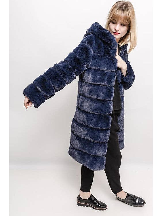 LOOWIE - Wholesale Fur/Faux Fur Coat - Women's - 49056 Loowie Faux Fur Long Coat with Hood1