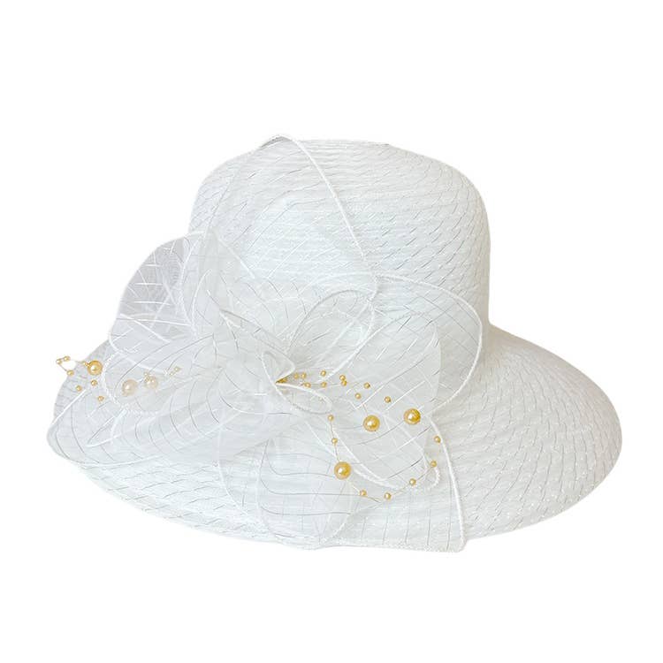 Ole - Vente Chapeau de paille – femme - Chapeau Fedora en gaze florale avec large bord0
