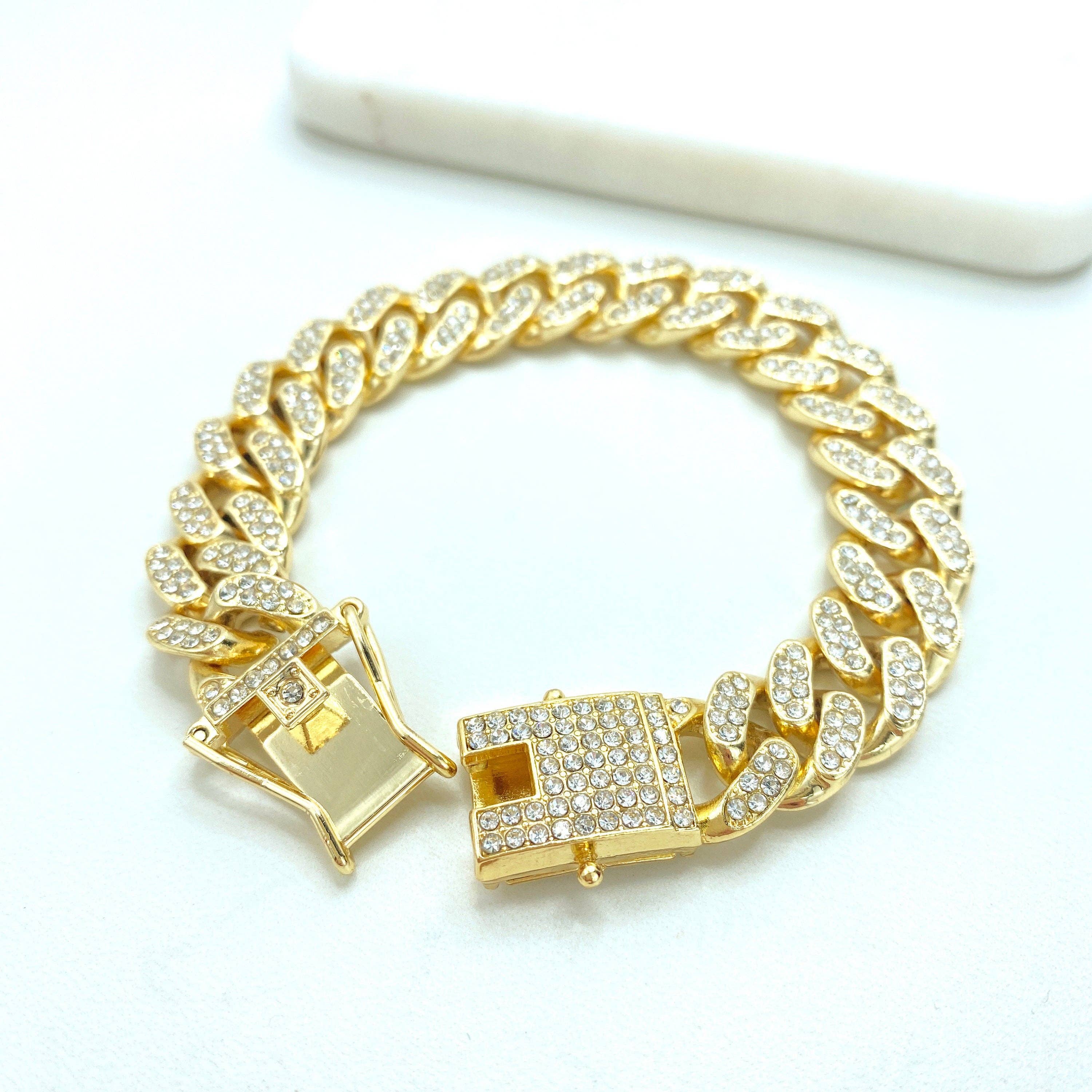 Luxus Accessories - Wholesale Jewelry Set - 14k Gold Filled Iced CUBAN LINK  Chain & Bracelet1