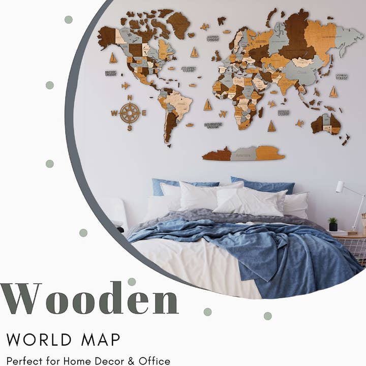 Ukrainian Goods - Wholesale Dimensionele/3D-muurkunst - 3D houten wereldkaart Sahara