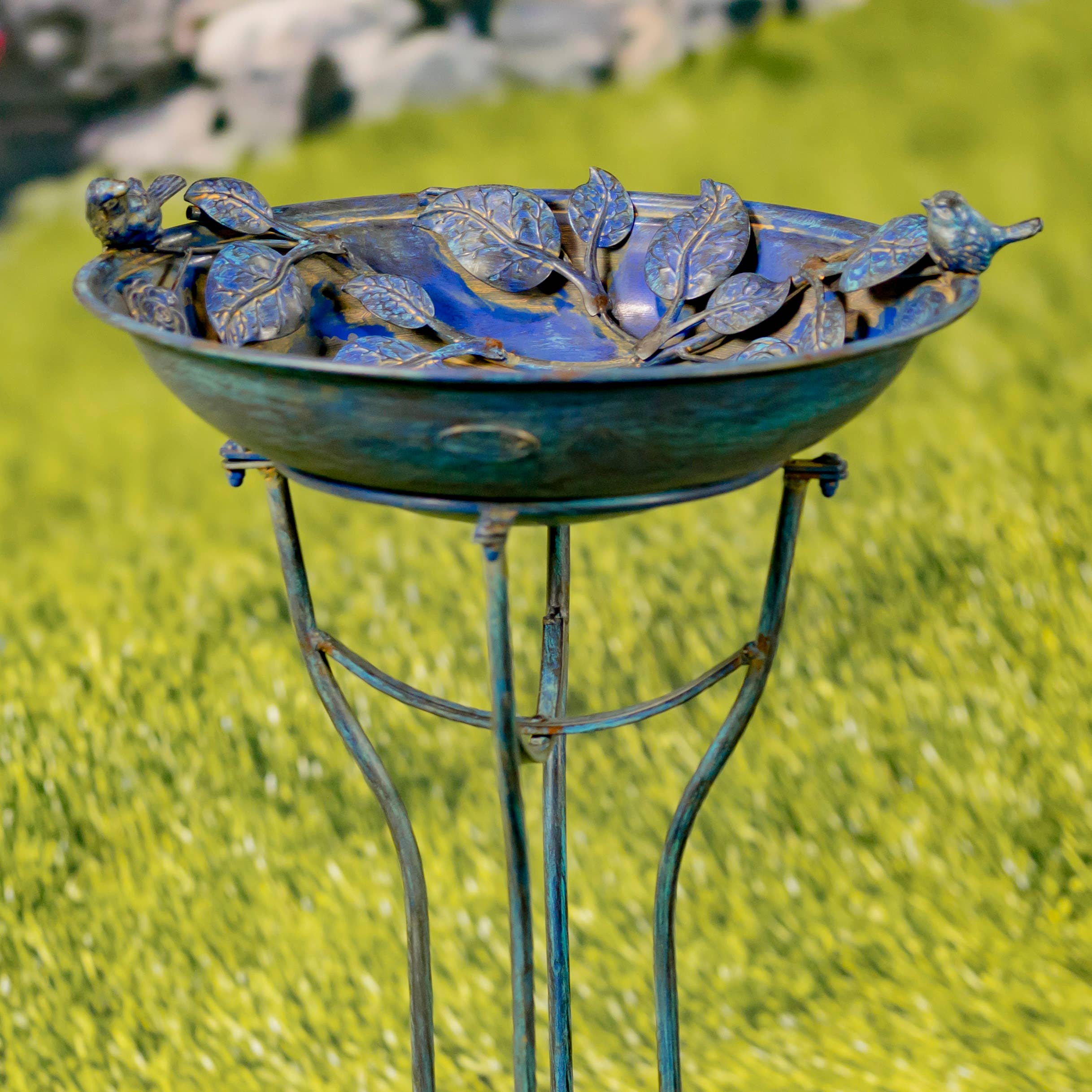 Zaer Ltd. International - Wholesale Bird Bath - 30.7" Tall Round Iron Birdbath with Rose & Bird Accents1