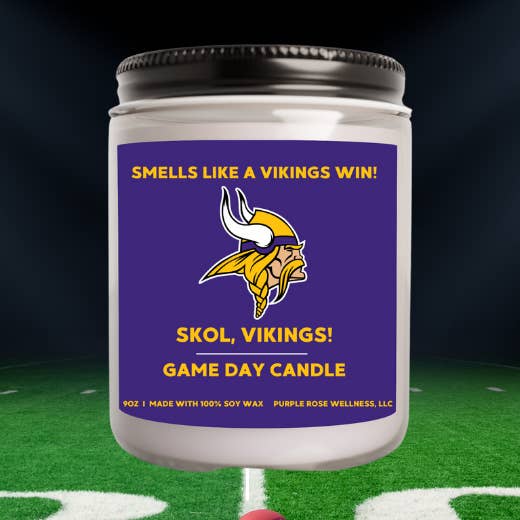 Minnesota Vikings Football Candle for wholesale by Purple Rose Wellness, LLC