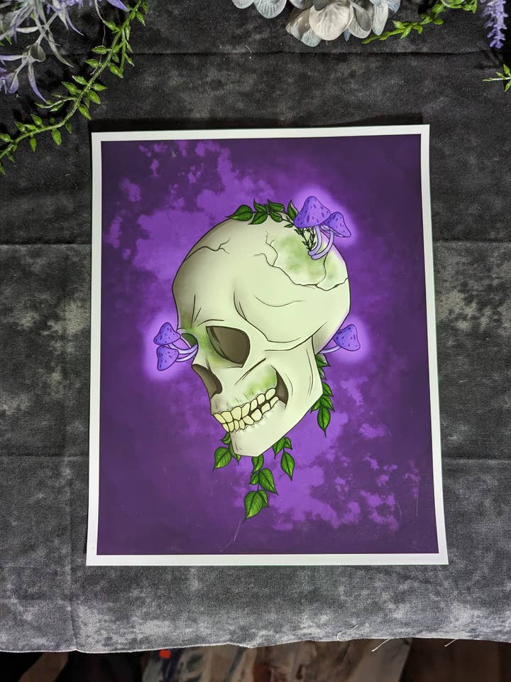 Impression artistique « Mushroom Skull » 8 x 10 pouces pour la vente par Arcanist Artist