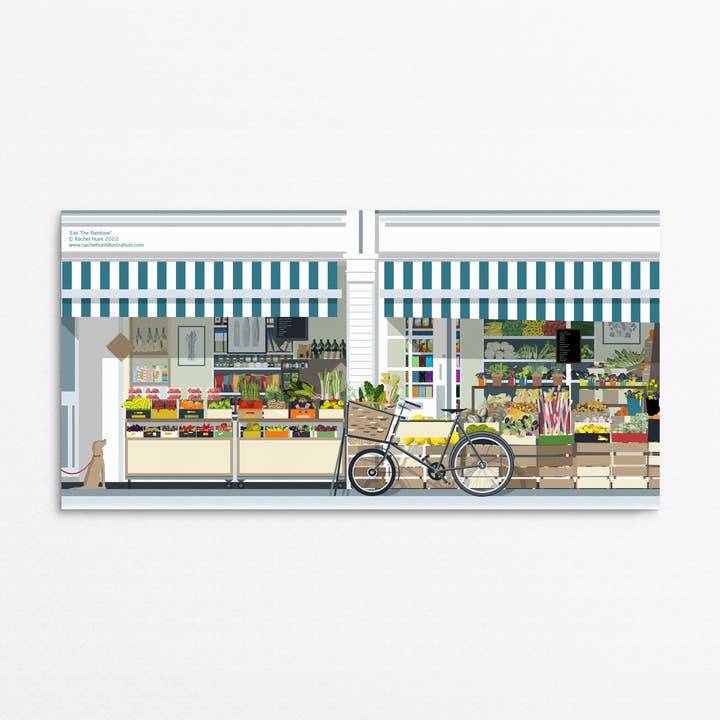 'Eat The Rainbow' Foodie Greetings card for wholesale by Rachel Hunt Illustration