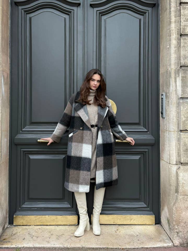 NOELINE - Wholesale Coat - Women's - Plaid wool coat 60705-54