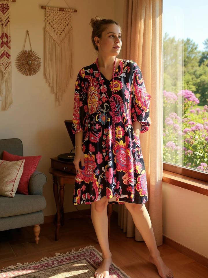 Western paisley women dresses with pockets BQ15410 for wholesale by luluclothes