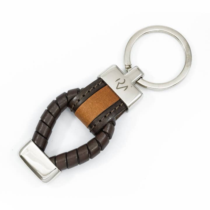 Keychain in wrapped leather with matching and brown metal for wholesale by Roberto Mantellassi