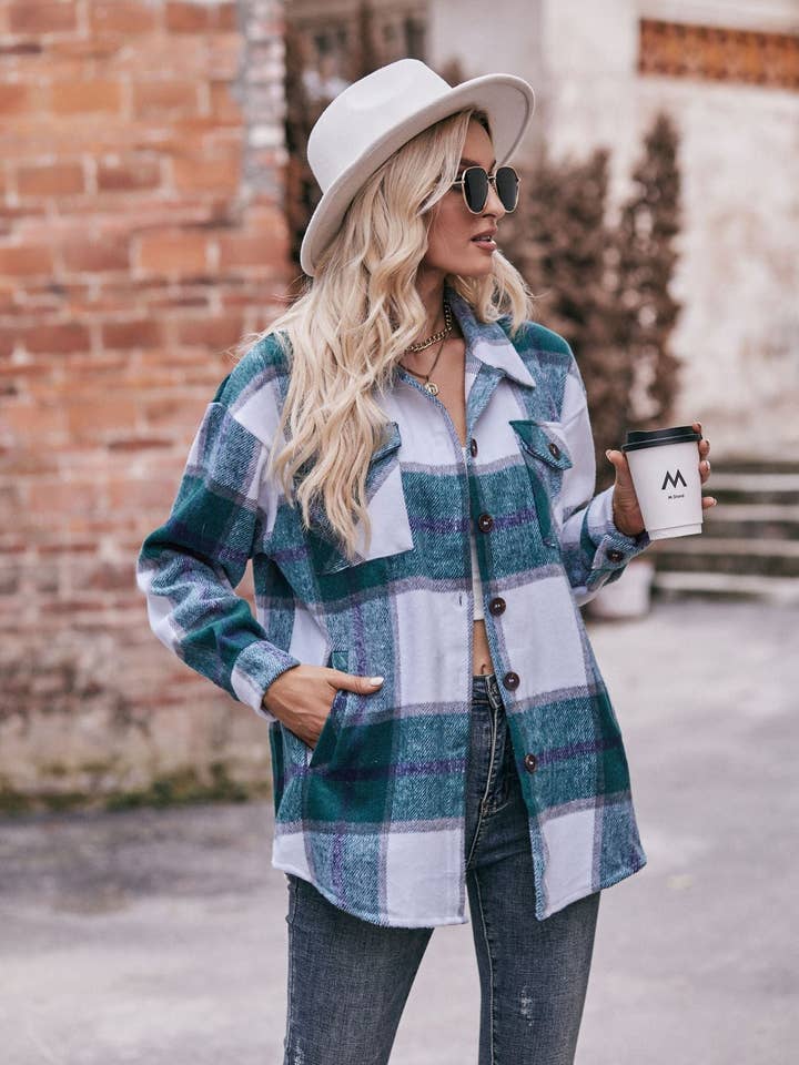 Suhkasana – wholesale Skjortjacka/jackett – Dam – Damers rutig flanellskjorta med fickor - Ledig och oversized14