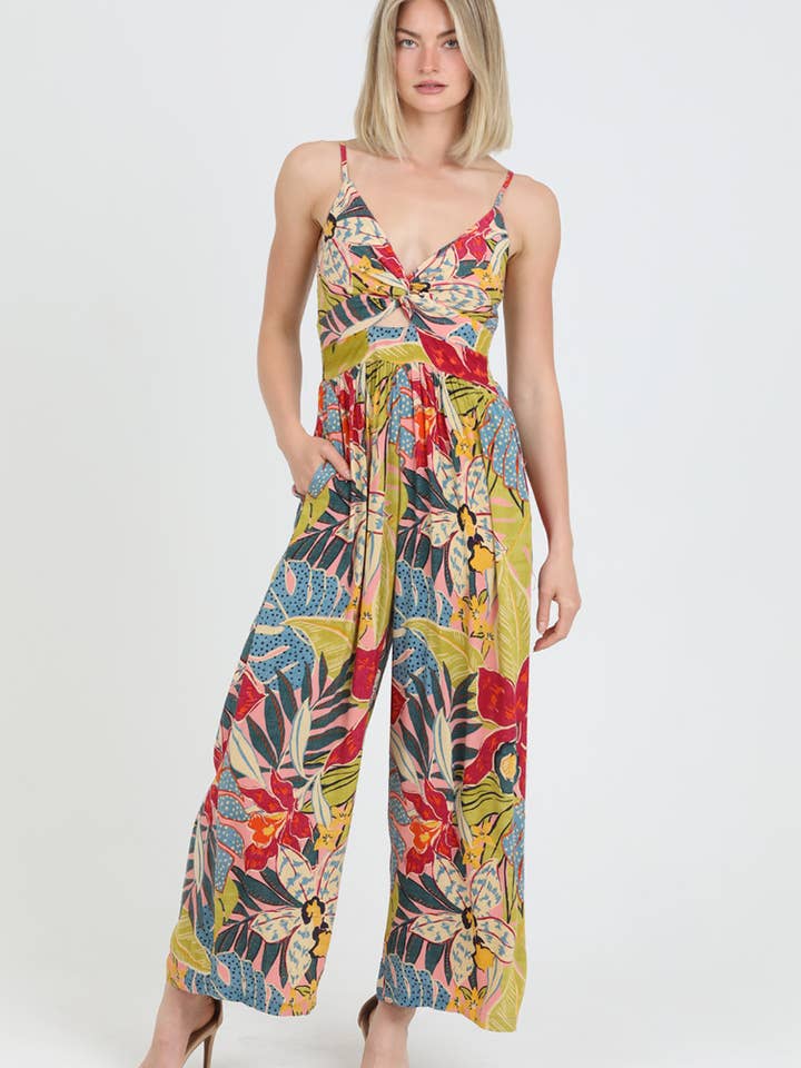 B5A42-A865 V NECK TWIST FRONT CUT OUT JUMPSUIT for wholesale by ANGIE