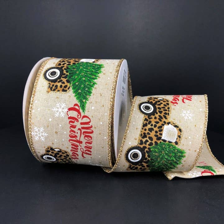 Naturlig Linned/Cheetah Julelastbil, 2,5"X10Y Bånd 72110-40-15 for engroshandel hos Trendy tree