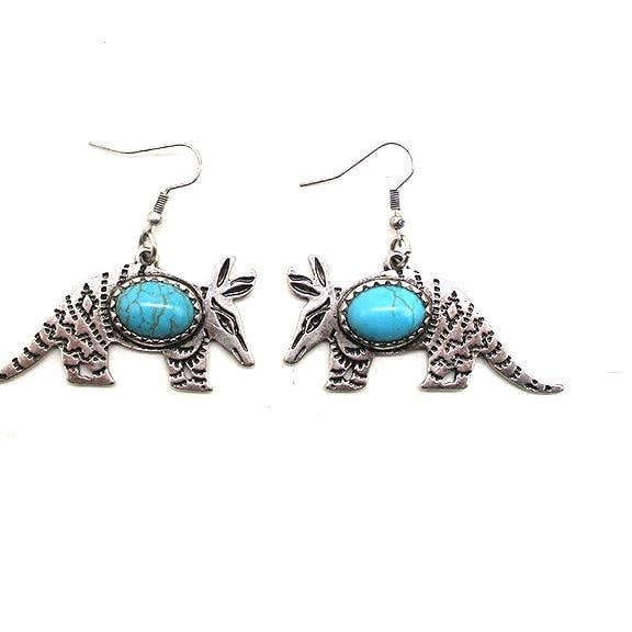 Snowing West - Wholesale Hangende/ronde oorbellen - TURQUOISE OORBELLEN MET WESTERN ARMADILLO DESIGN