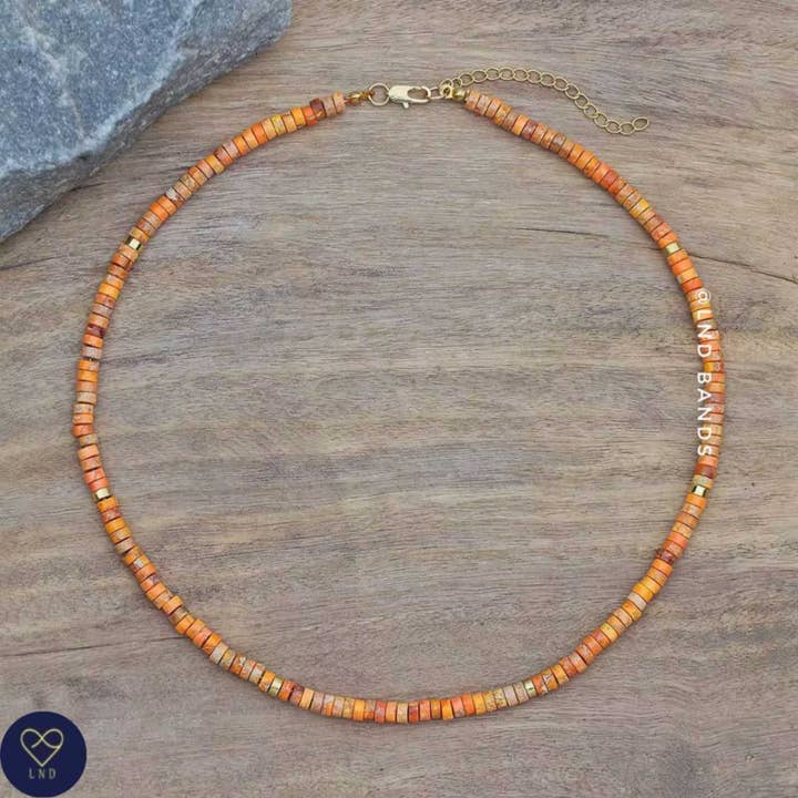 Collar de cuentas de jaspe naranja, collar bohemio minimalista, collar de piedra natural, collar delicado, collar tibetano, yoga, 2x4mm para venta al por mayor de LND Bands