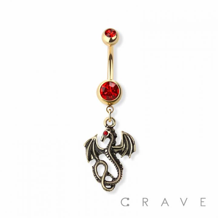 CRAVE BODY JEWELRY - Wholesale Belly Ring - JEWELED EYE DRAGON DANGLE 316L SS NAVEL BELLY RING