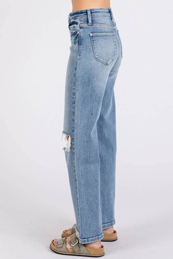 Petra153 - Wholesale Jeans - Women's - P1371W-MD HIGH RISE STRETCH SLIM WIDE LEG W/ DESTROYED HEM9