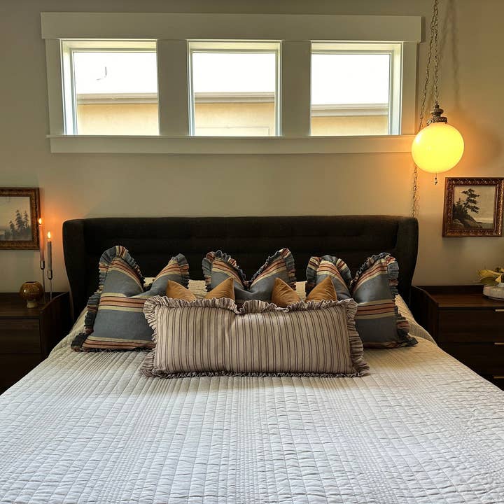 Rennah Collective - Wholesale Throw/Decorative Pillow - Foxy Blue Striped-Ruffle Pillow Cover6