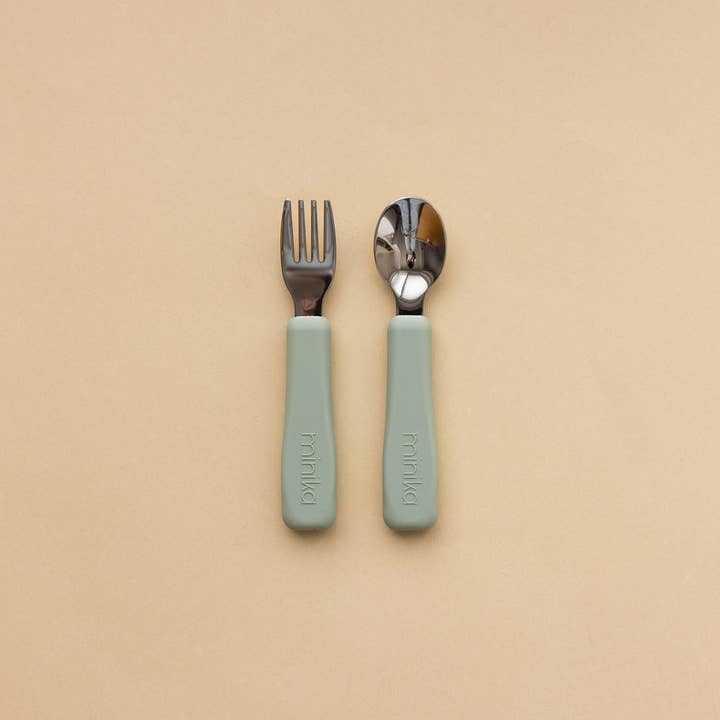 Minika - Vente Set de couverts – enfant et bébé - Set fourchette et cuillère - Sage