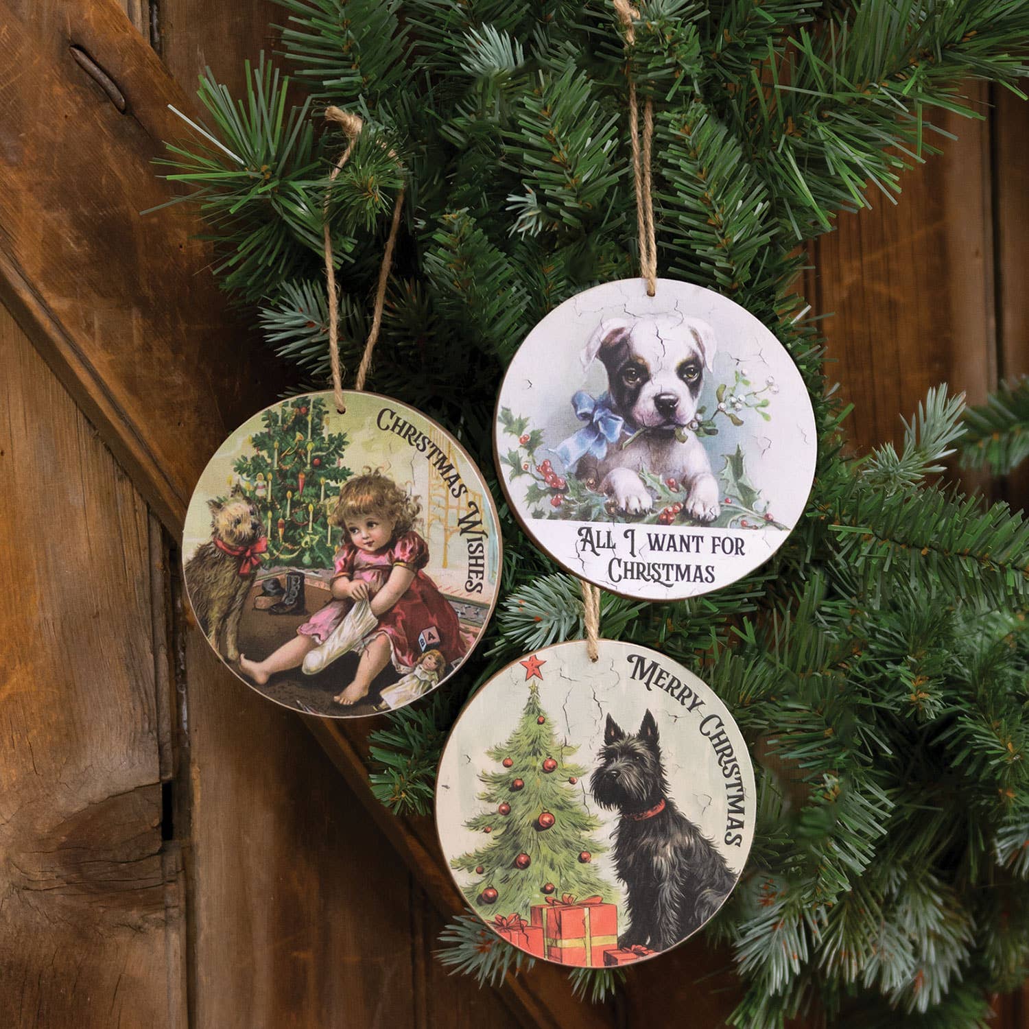 The Hearthside Collection - Vendita all'ingrosso Set di decorazioni  - Decorazione vintage per cani Christmas Wishes, 3 colori assortiti1