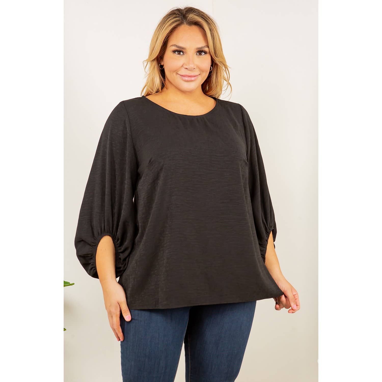 Curve Market – wholesale Blus - Dam – PLUS STORLEK JACQUARD LEOPARD BALLONG ÄRM BLUS1