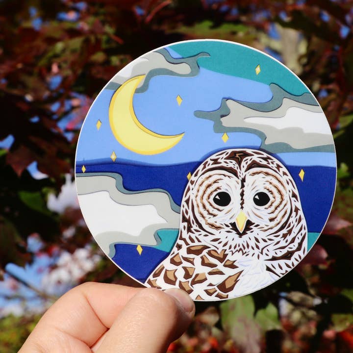 Barred Owl Vinyl Sticker for wholesale by Gnome Studio
