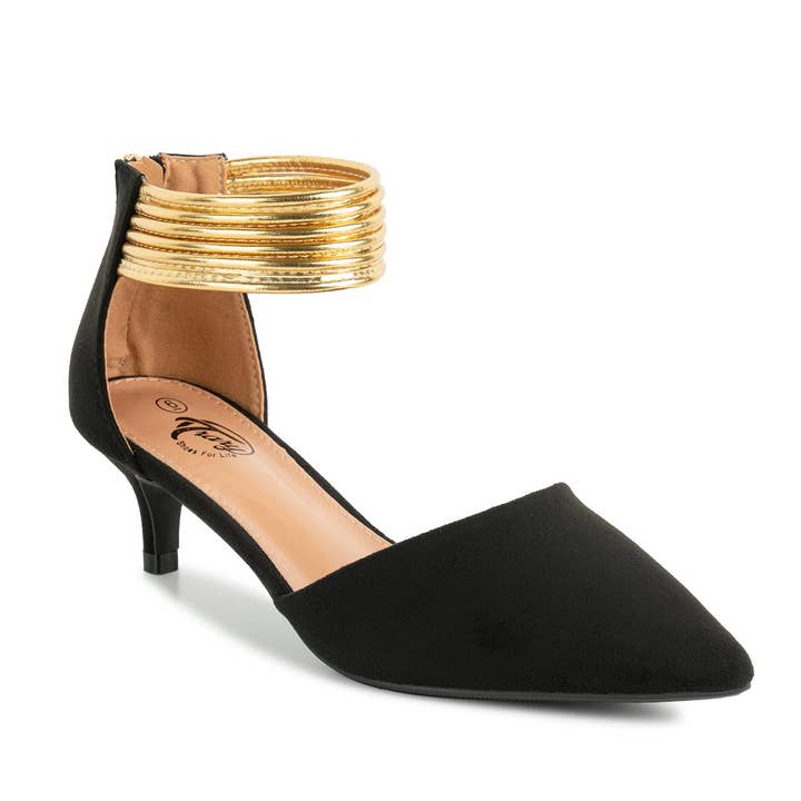 2" Ankle Strap Kitten Heels with Stiletto & Golden Strap for wholesale by Trary