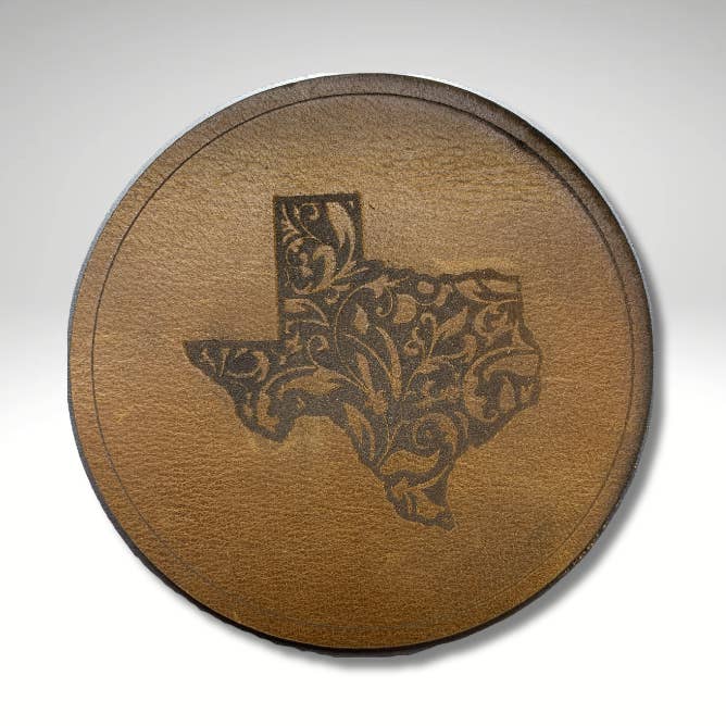 Leather TEXAS Coaster for wholesale by Red Dirt Texas