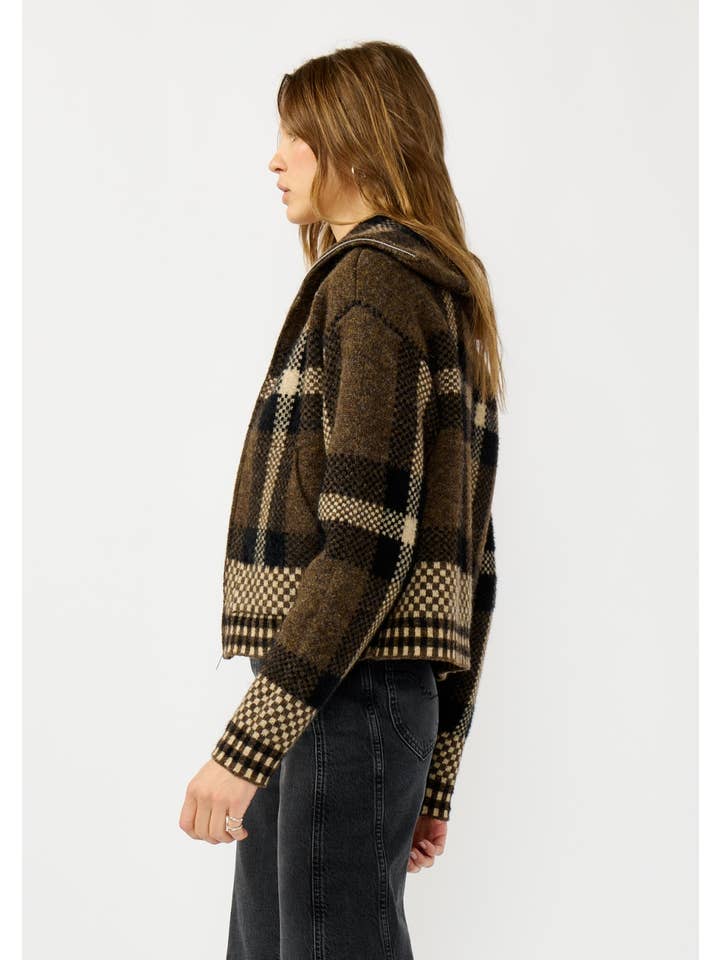 Lovestitch - Wholesale Bomber Jacket - Women's - Plaid Knit Zip-Up Bomber Jacket7