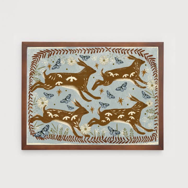Carole Hillman - Wholesale Art Print - Hares in spring print