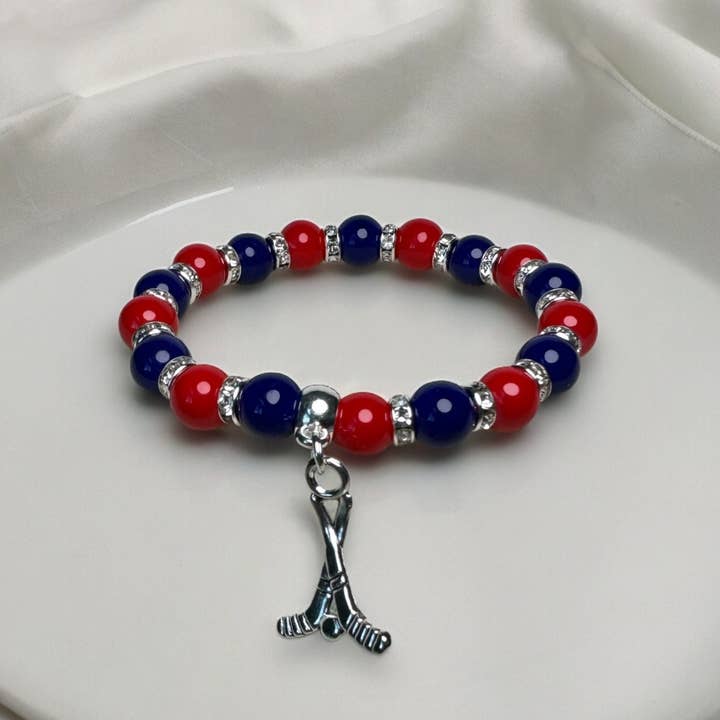 Fish Towne Designs, LLC - Wholesale Beaded Bracelet - Red and Blue Glass Bead Game Day Bracelet3