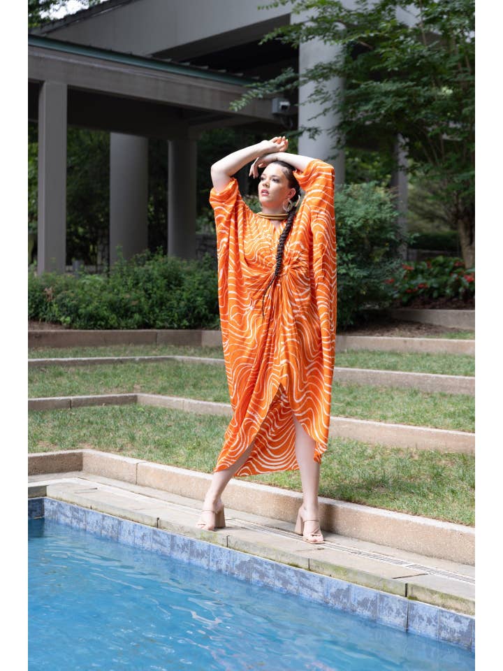 Besida - Wholesale Kaftan - Women's - Ala Orange Hand Dyed African Print Kaftan Dress6