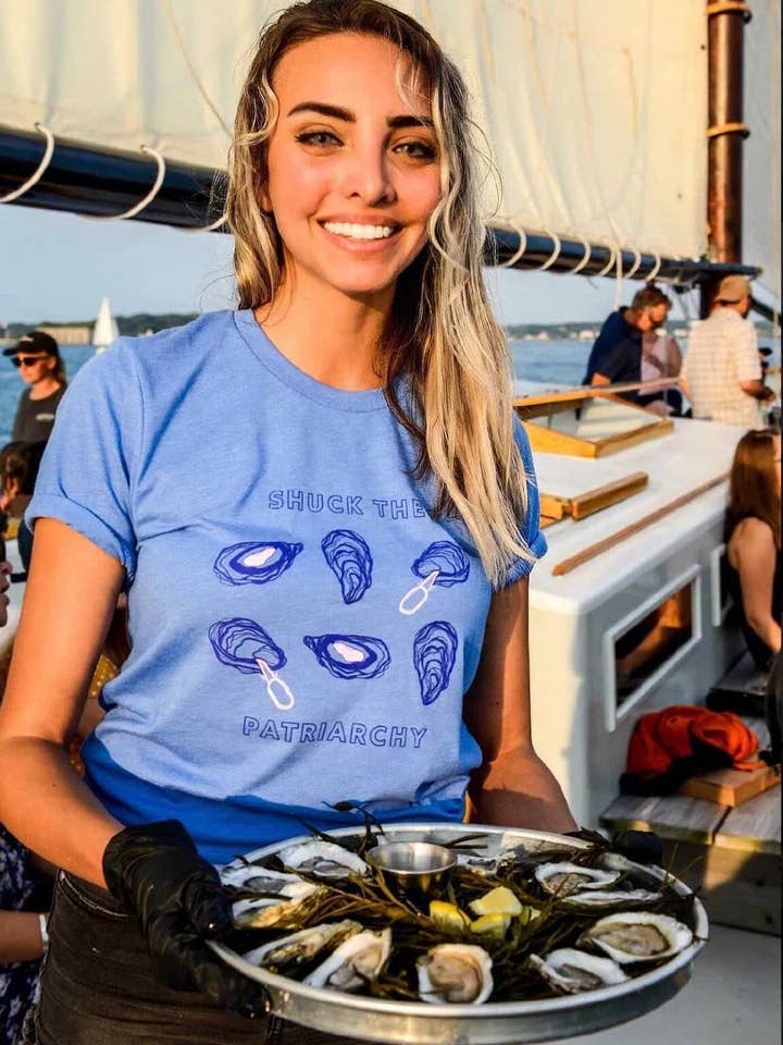 Overseasoned - Wholesale Screen Printed T-Shirt - Unisex - Shuck the Patriarchy T-shirt - funny feminist t-shirts