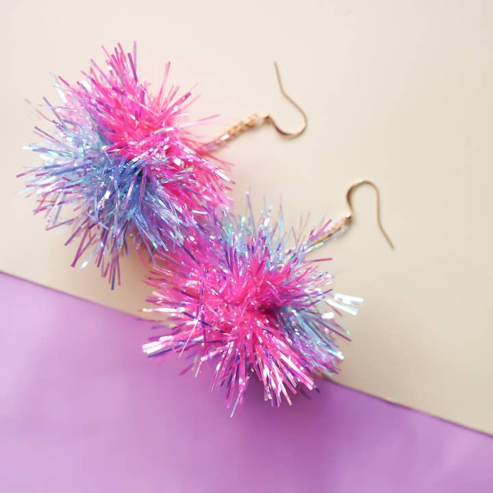 Fat Pom Poms - Wholesale Dangle Earrings - Mini Tinsel Earrings - Choice of colours7