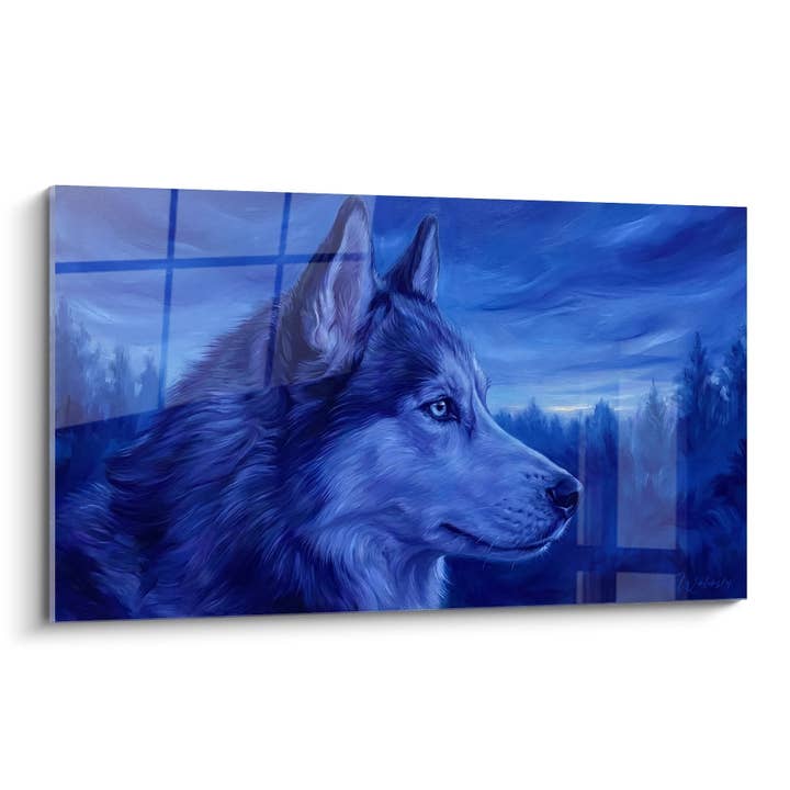 Retrato de Perro en Tonos Azules Nocturnos - Mirada Contemplativa - Edición Husky Siberiano para venta al por mayor de Walensky