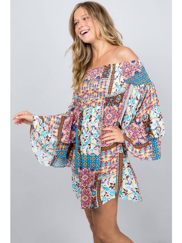 Multi Patch Print Smocked Dress for wholesale on Faire2