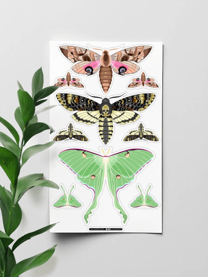 Night Moths 4"x7" Sticker Sheet for wholesale by Faux Theory Design